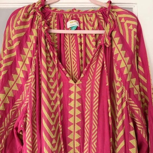 Maeve Anthropologie Dominique Hot Pink Yellow Embroidered Tunic Dress Boho  - www.buildwithchirag.com